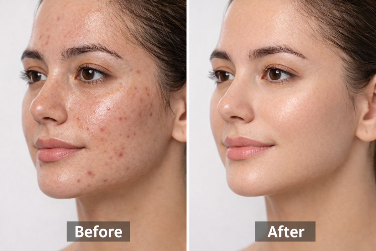 before and after results using best face serum for oily skin