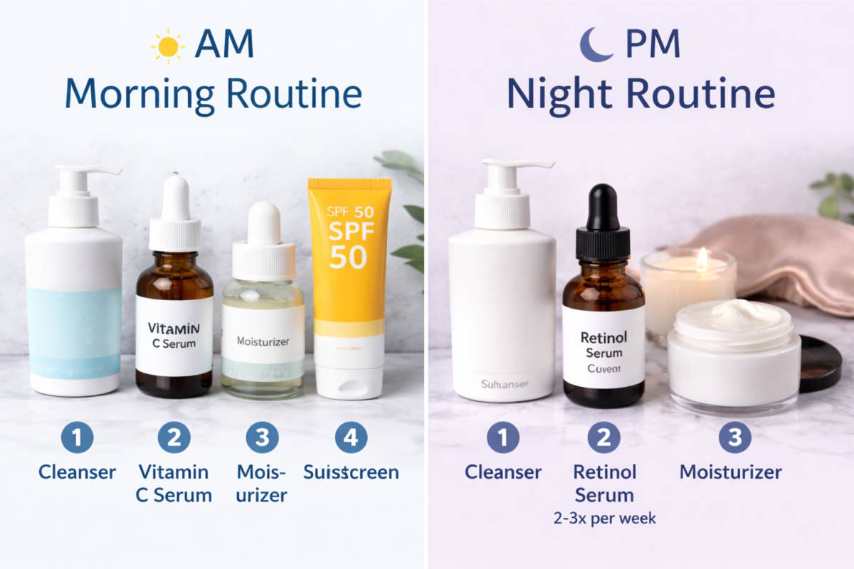 morning skincare routine with best face serum for oily skin and sunscreen