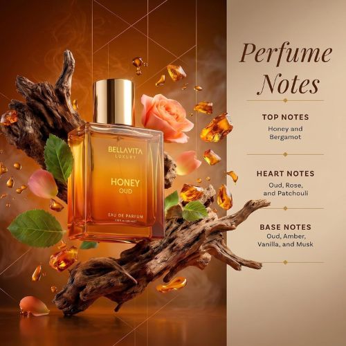 BellaVita Honey Oud fragrance notes with honey, bergamot, oud, rose and amber