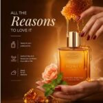 BellaVita Honey Oud bottle with honey and fragrance benefits